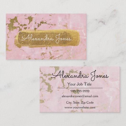 Roze en goudglitter en Sparkle Marble Visitekaartje (Voorkant / Achterkant)