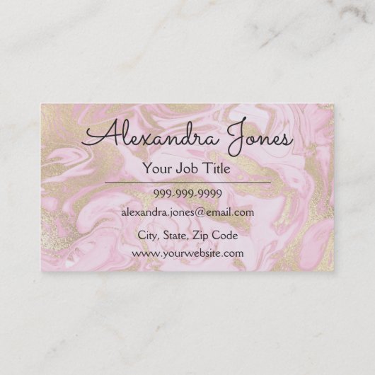 Roze en goudglitter en Sparkle Marble Visitekaartje (Achterkant)