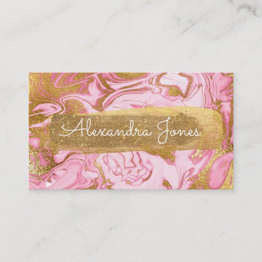 Roze en goudglitter en Sparkle Marble Visitekaartje (Voorkant)