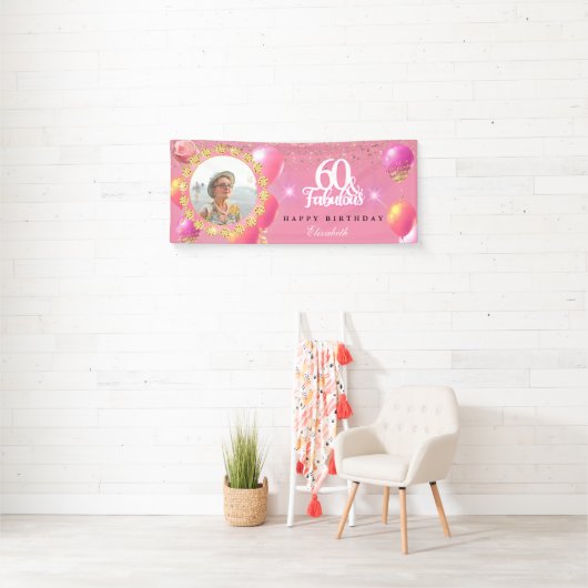 Roze en goudglitter Fab 60e verjaardag Spandoek (Insitu)