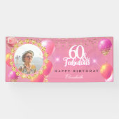 Roze en goudglitter Fab 60e verjaardag Spandoek (Horizontaal)