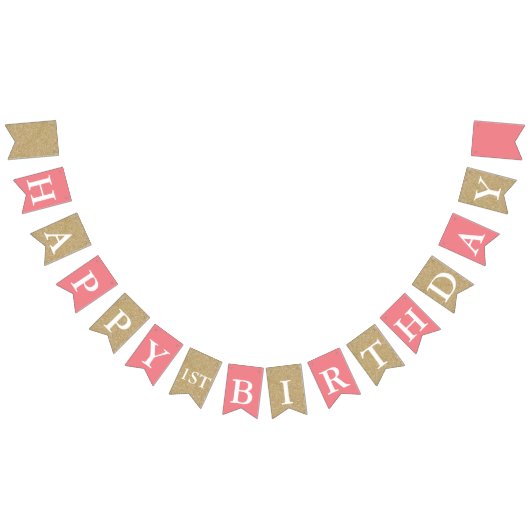 Roze en goudglitter First Birthday Party Banner (Alle)