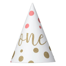 Roze en goudglitter First Birthday Petten Feesthoedjes