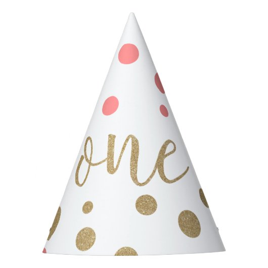 Roze en goudglitter First Birthday Petten Feesthoedjes (Voorkant)
