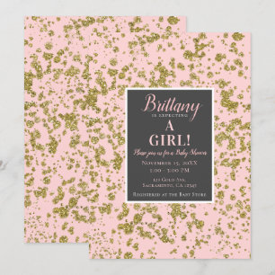 Roze en goudglitter Girly Glam Modern Baby shower Kaart