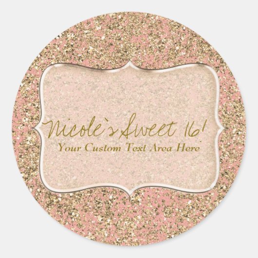 Roze en goudglitter Glam Birthday Favor Ronde Sticker (Voorkant)