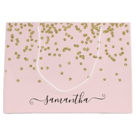 Roze en goudglitter groot cadeauzakje