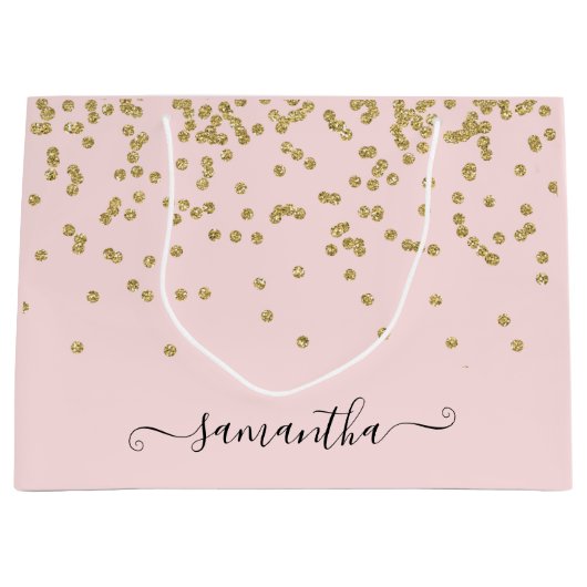 Roze en goudglitter groot cadeauzakje (Voorkant)