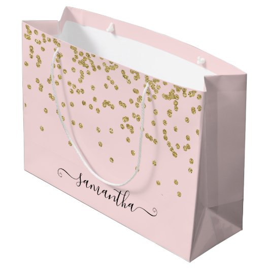 Roze en goudglitter groot cadeauzakje (Achterkant Gekanteld)