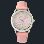 Roze en goudglitter horloge<br><div class="desc">Deze schattige horloge is ontworpen om te coördineren met ons Roze en Gold Glitter bruiloft collectie en heeft een gouden glittergrens op een roze achtergrond. Klik hierboven op de knop "AANPASSEN" voor een geavanceerdere aanpassing van dit ontwerp. Houd er rekening mee dat glitter het afgedrukte effect is en geen fysieke...</div>
