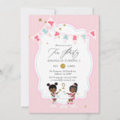 Roze en goudglitter meisje 2e verjaardag Tea Party Kaart (Voorkant)