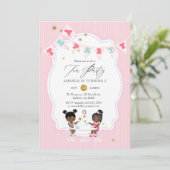 Roze en goudglitter meisje 2e verjaardag Tea Party Kaart (Staand voorkant)