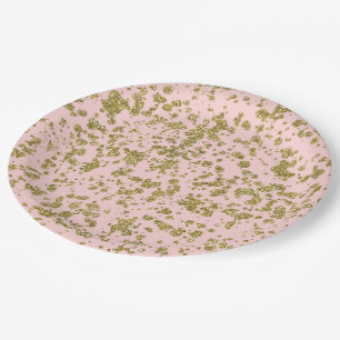 Roze en goudglitter-meisje met moderne platter papieren bordje