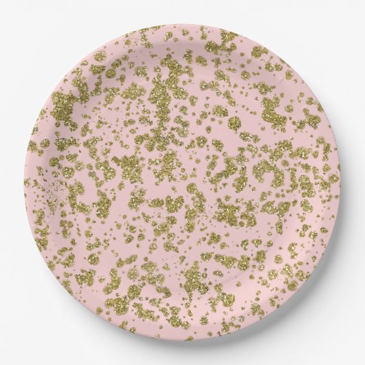 Roze en goudglitter-meisje met moderne platter papieren bordje (Voorkant)