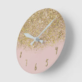 Roze en goudglitter Modern Trendy Glam Chic Ronde Klok (Hoek)