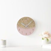 Roze en goudglitter Modern Trendy Glam Chic Ronde Klok (Huis)
