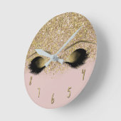 Roze en goudglitter Modern Trendy Glam Eyelashes Ronde Klok (Hoek)