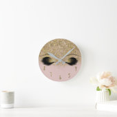 Roze en goudglitter Modern Trendy Glam Eyelashes Ronde Klok (Huis)