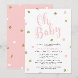 Roze en goudglitter Oh Baby shower Kaart