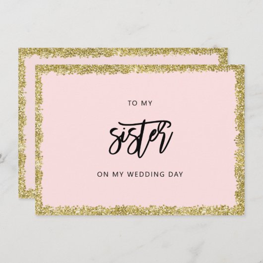 Roze en goudglitter op mijn zusje trouwkaart kaart (Voorkant / Achterkant)