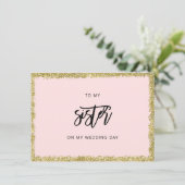 Roze en goudglitter op mijn zusje trouwkaart kaart (Staand voorkant)
