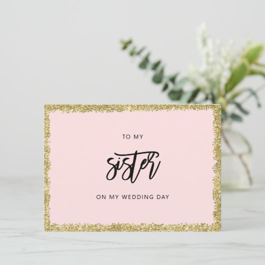 Roze en goudglitter op mijn zusje trouwkaart kaart (Staand voorkant)