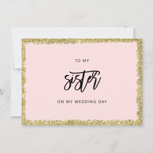 Roze en goudglitter op mijn zusje trouwkaart kaart (Voorkant)