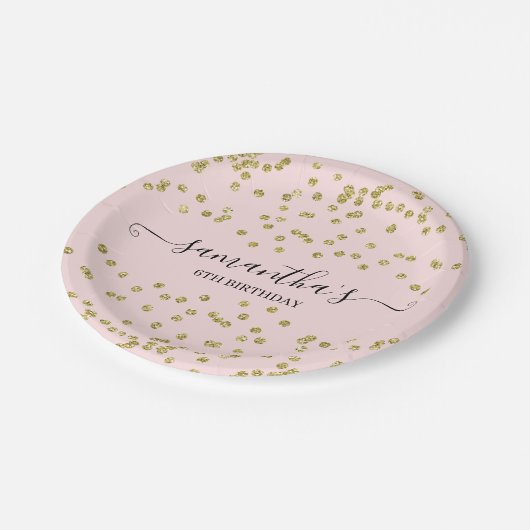 Roze en goudglitter papieren bordje (Gekanteld)