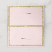 Roze en goudglitter plaatskaartje (Buitenkant ongevouwen)