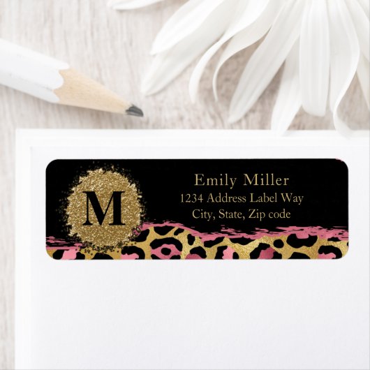 Roze en goudglitter print return address etiket (Insitu)