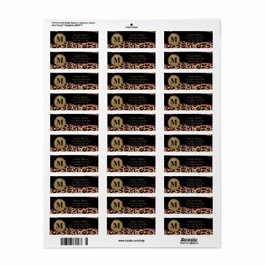 Roze en goudglitter print return address etiket (Full Sheet)