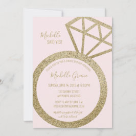 Roze en goudglitter Ring - Ze zei ja! Kaart