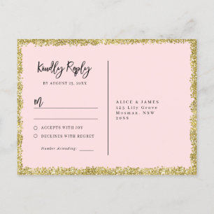 Roze en goudglitter RSVP-Briefkaart Uitnodiging Briefkaart