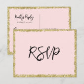 Roze en goudglitter RSVP-Briefkaart Uitnodiging Briefkaart (Voorkant / Achterkant)