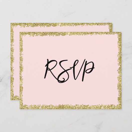Roze en goudglitter RSVP-Briefkaart Uitnodiging Briefkaart (Voorkant / Achterkant)