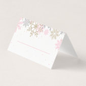 Roze en goudglitter Snowflake Place Cards Kaart (Voorkant)