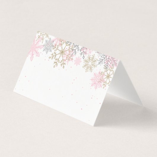 Roze en goudglitter Snowflake Place Cards Kaart (Achterkant)