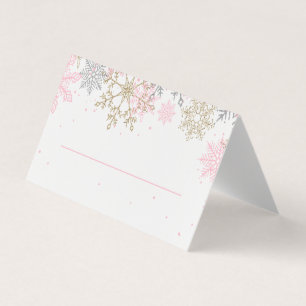 Roze en goudglitter Snowflake Place Cards Kaart