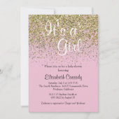 Roze en goudglitter Sprinkle Baby shower uitnodige Kaart (Voorkant)