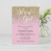 Roze en goudglitter Sprinkle Baby shower uitnodige Kaart (Staand voorkant)