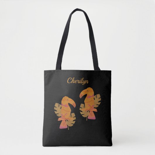  roze en goudglitter tropische touroperator tote bag (Voorkant)