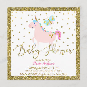 Roze en goudglitter Unicorn Girls Baby shower Kaart