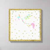 Roze en goudglitter Unicorn Girls Bedroom Nursery Canvas Afdruk (Voorkant)