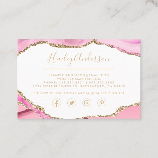 Roze en goudglitter Waterverf geGildeerd Agate Visitekaartje (Achterkant)
