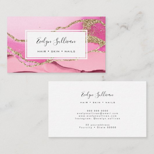 roze en goudglitteraglaat visitekaartje (Voorkant / Achterkant)