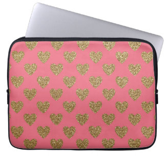 Roze en goudglitterharten laptop sleeve