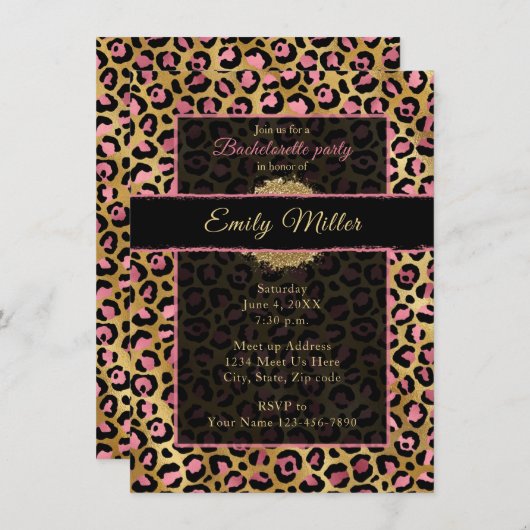 Roze en goudglitterspafel kaart (Voorkant / Achterkant)