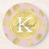Roze en goudglitz Stippen Monogram Zandsteen Onderzetter (Voorkant)
