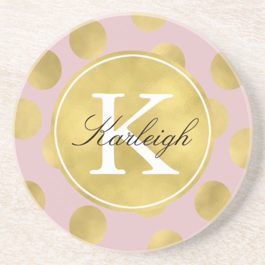 Roze en goudglitz Stippen Monogram Zandsteen Onderzetter (Voorkant)