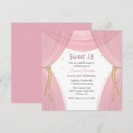 Roze en goudgordijn zoet 16 kaart (Voorkant / Achterkant)